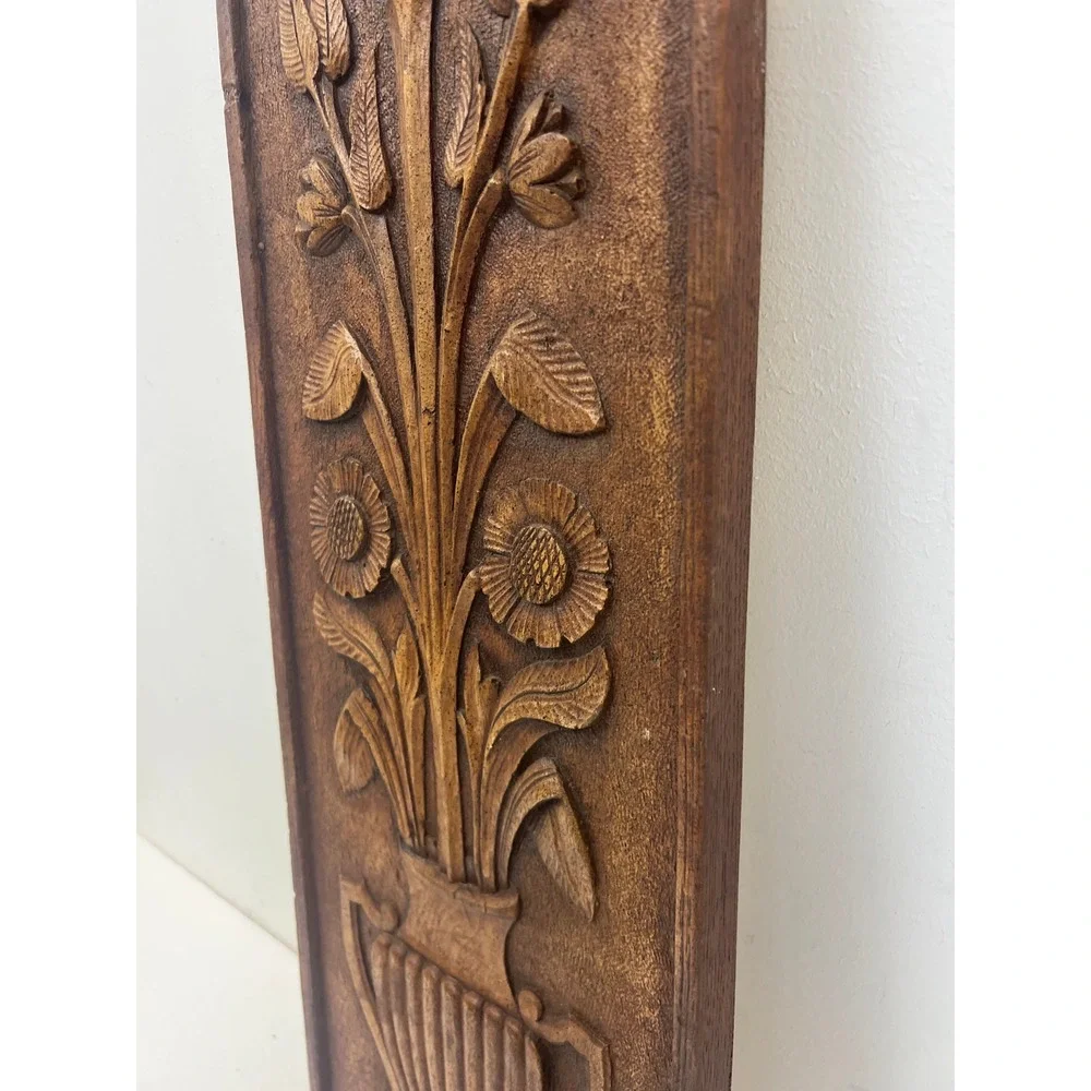 Vintage Resin Wall Hanging Arts & Crafts Floral Sunflowers Vase Plaque MCM Art